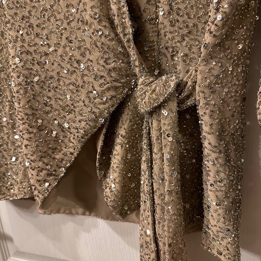 Chadwicks | Sz 12 All Over Sequin Beaded Champagne Wrap Jacket Shell Evening - Picture 3 of 10